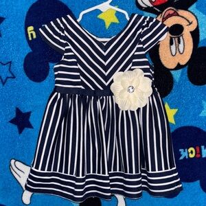 Sweet Heart Rose Navy and White Striped Dress with Floral Detail